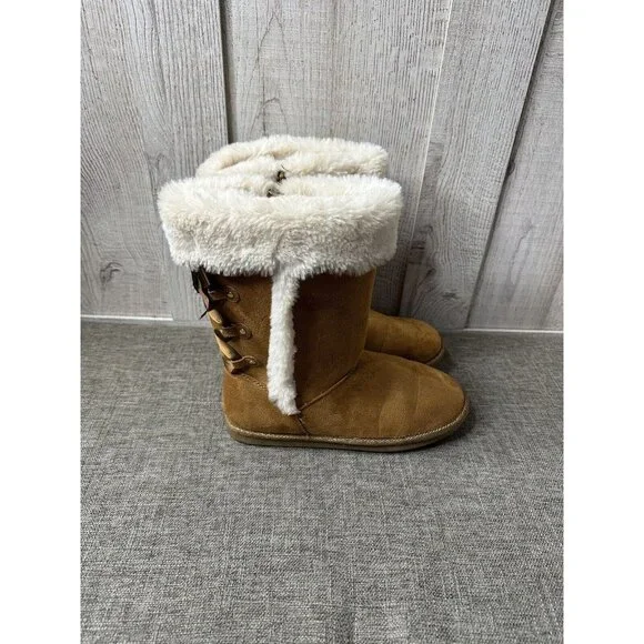 SO Womens Boots Size 5 Chestnut Brown Lori Style Winter Faux Fur Trim Winter - Picture 2 of 8